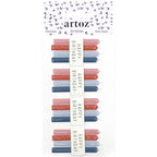 Le pack Artoz Papier AG 3D Sticker "Kerzen Happy Birthday" comprend des autocollants de bougies d'anniversaire roses, rouges et bleues disposées en rangées avec des bannières blanches "Happy Birthday" - Bastelzubehör idéal pour des célébrations créatives.