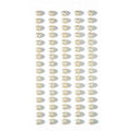 Une grille de petites perles blanches rondes Artoz Strass Sticker Perle d'Artoz Papier AG forme sept colonnes verticales sur un fond blanc - idéal pour le scrapbooking ou comme embellissement délicat d'un autocollant 3D.