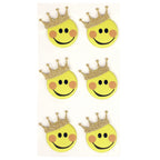 Sechs gelbe Smiley-Sticker mit rosafarbenen Wangen und goldenen Glitzerkronen, angeordnet in zwei Spalten auf Weiß - ein bezauberndes Artoz 3D Sticker "Smiley" Set von Artoz Papier AG featuring Schweizer Design.