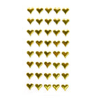 Ein Bogen Artoz Strass Sticker Herz goldene herzförmige Sticker der Artoz Papier AG, angeordnet in einem Raster auf weißem Hintergrund und mit elegantem Schweizer Design.