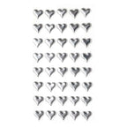 Les rangées d'Artoz Strass Sticker Herz d'Artoz Papier AG sont disposées en grille sur un fond blanc. Chaque rangée comporte six cœurs régulièrement espacés, soit sept rangées au total, ce qui est idéal pour ajouter une touche de design suisse à n'importe quel projet.
