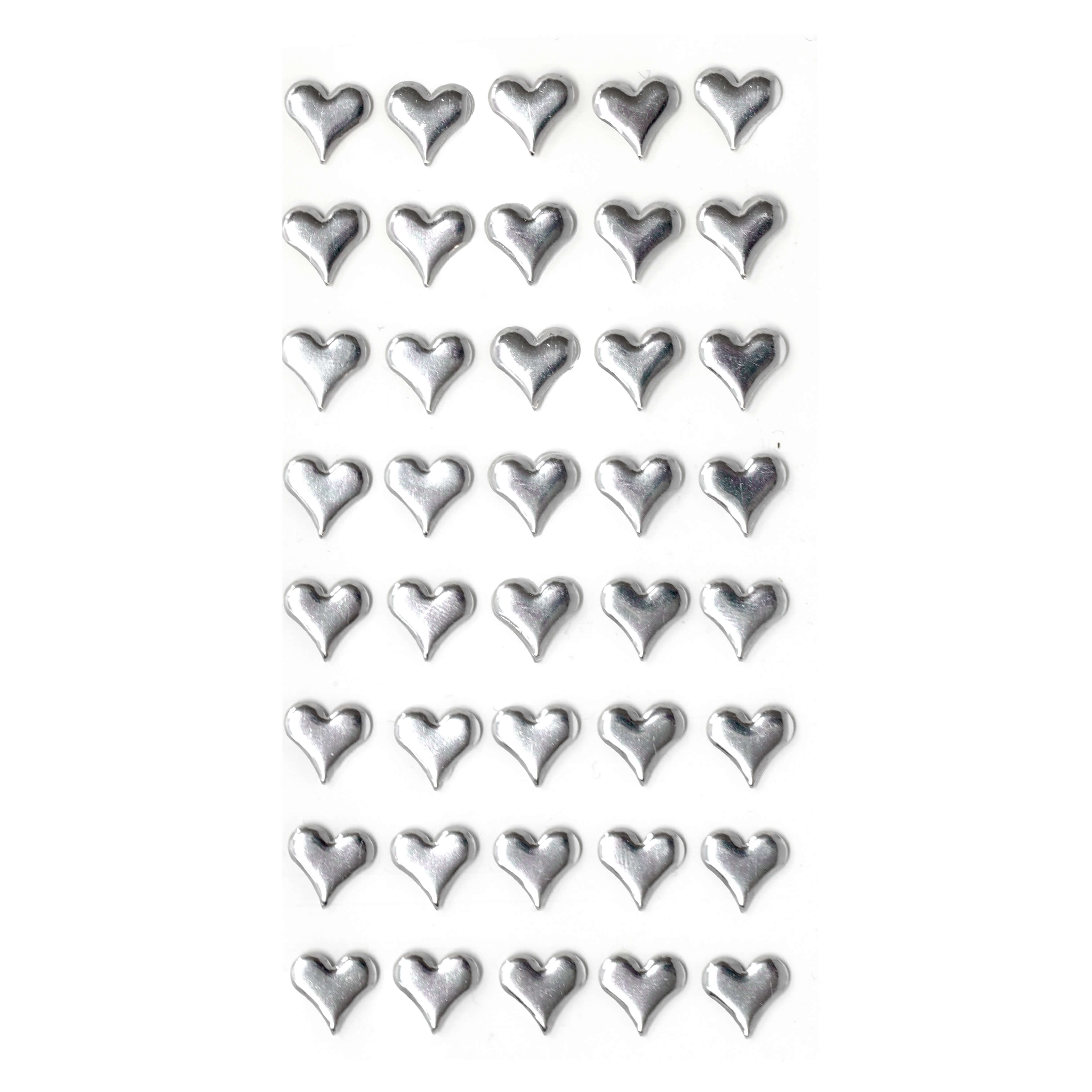 Les rangées d'Artoz Strass Sticker Herz d'Artoz Papier AG sont disposées en grille sur un fond blanc. Chaque rangée comporte six cœurs régulièrement espacés, soit sept rangées au total, ce qui est idéal pour ajouter une touche de design suisse à n'importe quel projet.