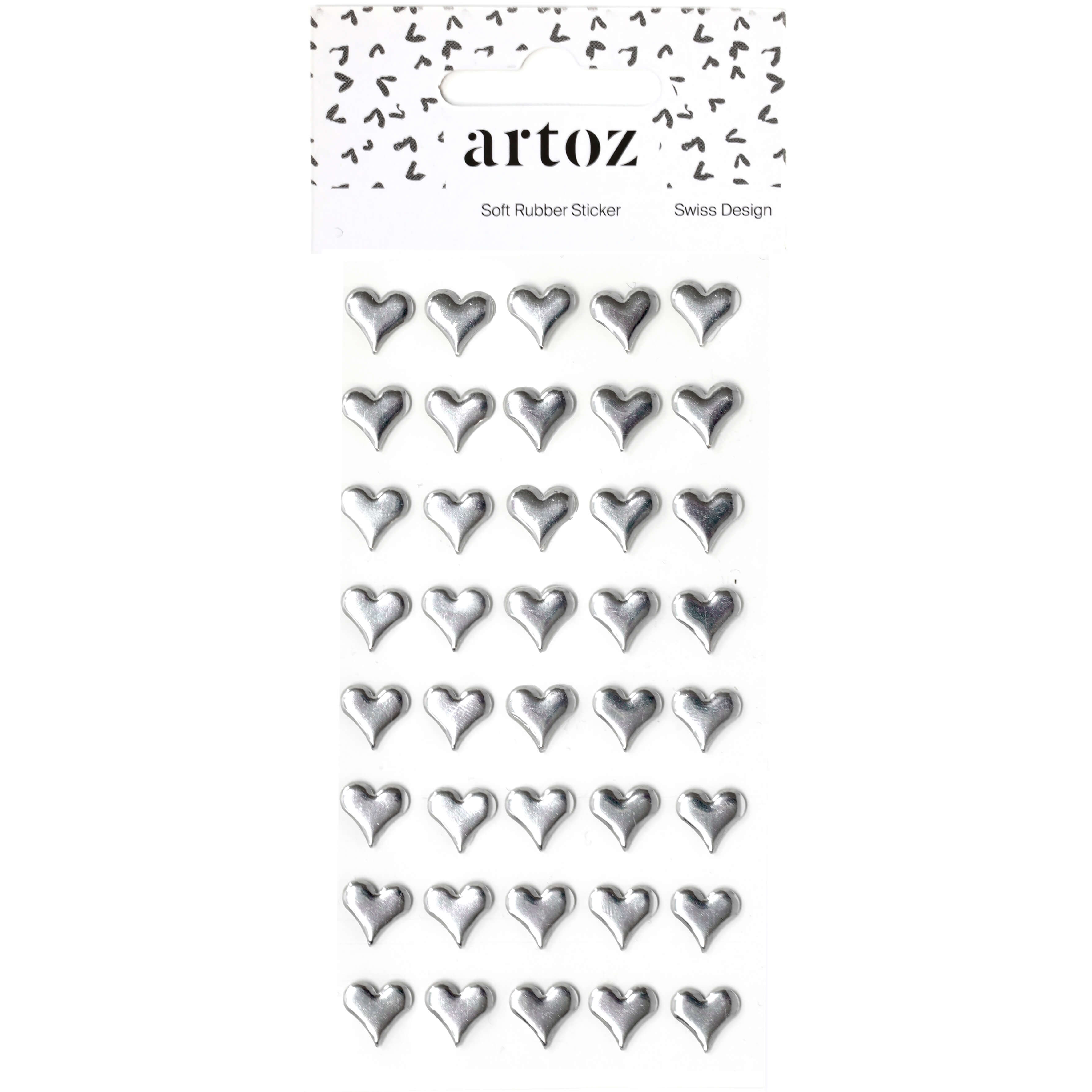 L'Artoz Strass Sticker Herz d'Artoz Papier AG est une feuille d'autocollants en forme de cœur argenté, doux et brillant, avec un emballage décoratif et la marque Schweizer Design.