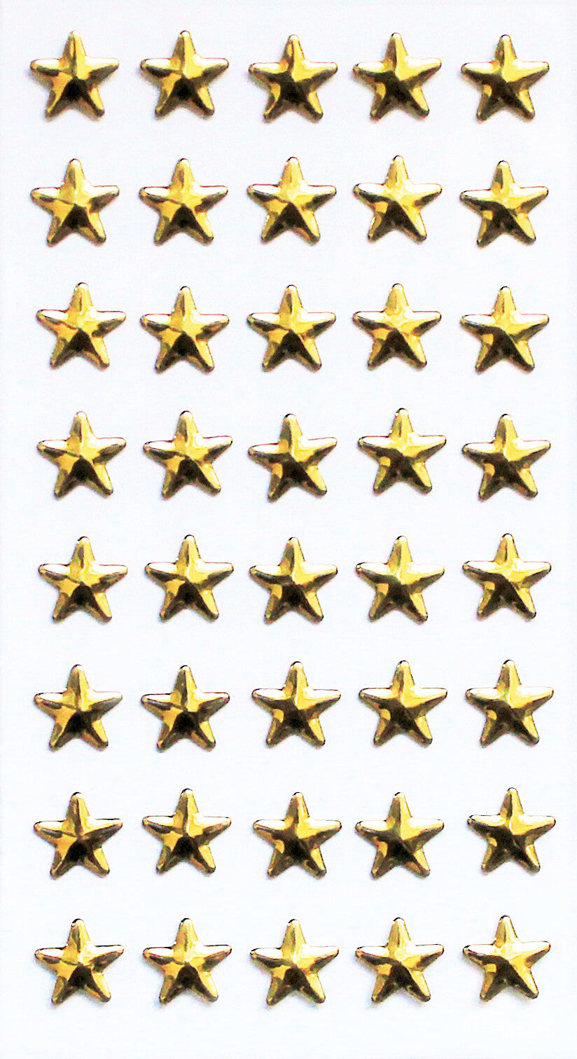 Une feuille de 50 autocollants Artoz 3D Sticker "Strass Stern gold" d'Artoz Papier AG, brillants et imprimés à la main, disposés en grille sur un fond blanc.