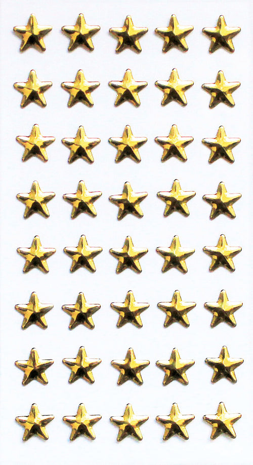 Une feuille de 50 autocollants Artoz 3D Sticker "Strass Stern gold" d'Artoz Papier AG, brillants et imprimés à la main, disposés en grille sur un fond blanc.