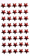 Quarante-cinq autocollants Artoz 3D "Strass Stern rot" d'Artoz Papier AG, en forme d'étoile rouge brillante, disposés dans une grille 9x5 sur fond blanc.