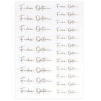 Ein Bogen Artoz Sticker Frohe Ostern transparent von Artoz Papier AG zeigt elegante goldene "Frohe Ostern" in einem Raster - ideal als Osterdeko oder transparente Sticker für Ihre festlichen Dekorationen.