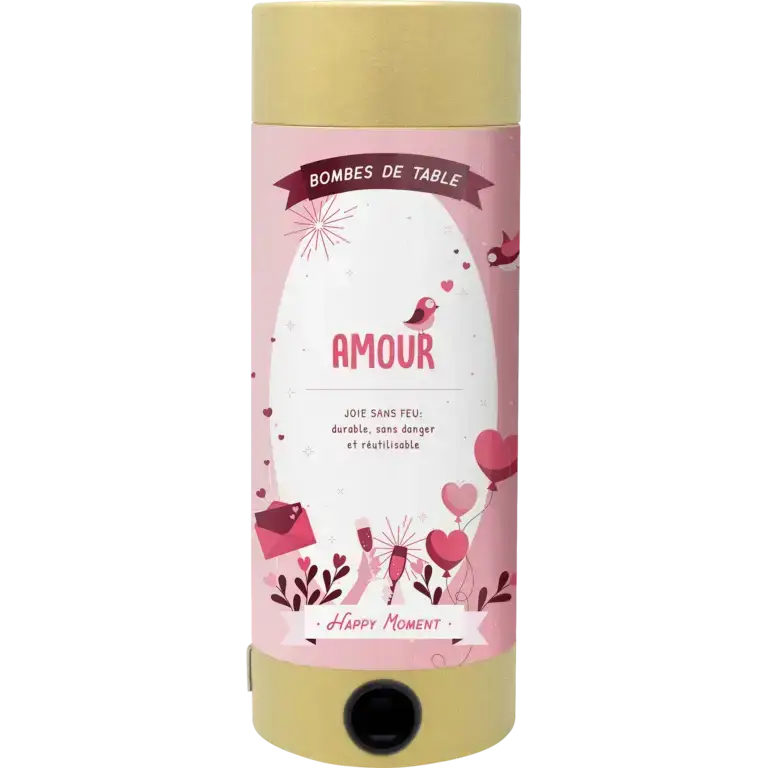 Le "Tischbombe ohne Feuer - Liebe" d'Artoz Papier AG est un produit de qualité, à l'épreuve du temps, zylindrisch et rose-or avec une impression "AMOUR", un bord, un rabat et un texte en français pour une ambiance romantique.