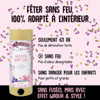 La lampe à poser sans fumée - Welcome Baby Girl d'Artoz Papier AG se compose de konfetti, est chaude (63 dB), sans fumée, sans danger et plus douce - parfaite pour les fêtes d'intérieur à l'occasion de la naissance d'une jeune fille.