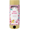 L'Artoz Papier AG Tischbombe ohne Feuer - Happy Birthday Girl est une bombe cylindrique décorée d'images vibrantes sur le thème de l'anniversaire, de confettis et d'un ours tenant un ballon. L'étiquette comporte un texte rose "Happy Birthday" sur fond blanc.