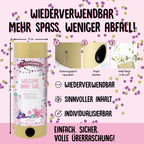 Une infographie allemande pour le Partykanone wiederverwendbare "Tischbombe ohne Feuer - Welcome Baby Girl" d'Artoz Papier AG montre l'utilisation sûre, l'empfiehlt als Alternative et s'accompagne de "Mehr Spaß, weniger Abfall !" ainsi que d'un design Konfetti.