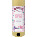 Le Tischbombe ohne Feuer - Welcome Baby Girl d'Artoz Papier AG est un party popper cylindrique avec une étiquette rose et violette, des étoiles, des ballons et des confettis - un choix sûr pour les célébrations.