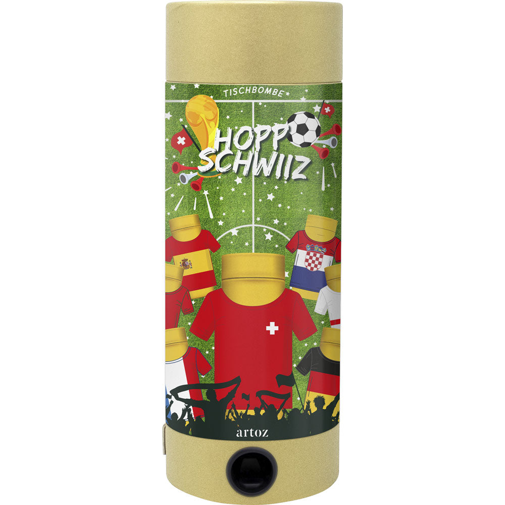 Le ballon de football sans fumée - Fussball WM Team Schweiz d'Artoz Papier AG est, avec ses photos de football, ses maillots internationaux et son "Hopp Schwiiz" sur le maillot suisse rouge, le décor idéal pour chaque fête du football.