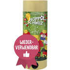 L'Artoz Papier AG Tischbombe ohne Feuer - Fussball WM Team Schweiz est un party popper cylindrique avec une étiquette sur le thème du football "Hopp Schwiiz" et un badge rose "wiederverwendbar", ce qui en fait un Partydeko durable.